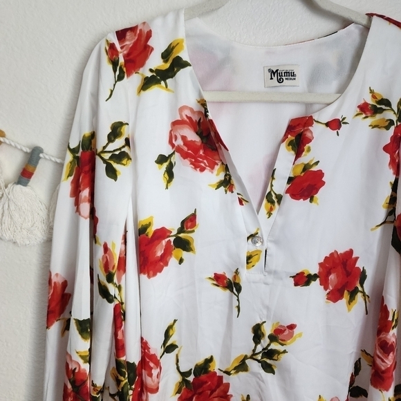 Show Me Your Mumu Jamie White Floral Long Sleeve Slip Tunic Mini Dress Boho M - Picture 4 of 13